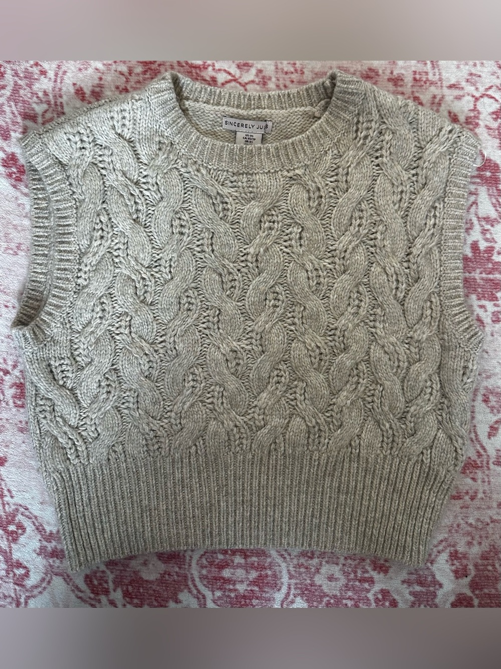 Sincerly Jules Cream Cable Knit Crewneck Sweater Vest
